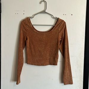 Wild Fable Camel Ribbed Acid Wash Long Sleeve Tee